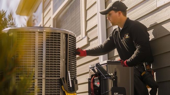 technician servicing ac stockcake